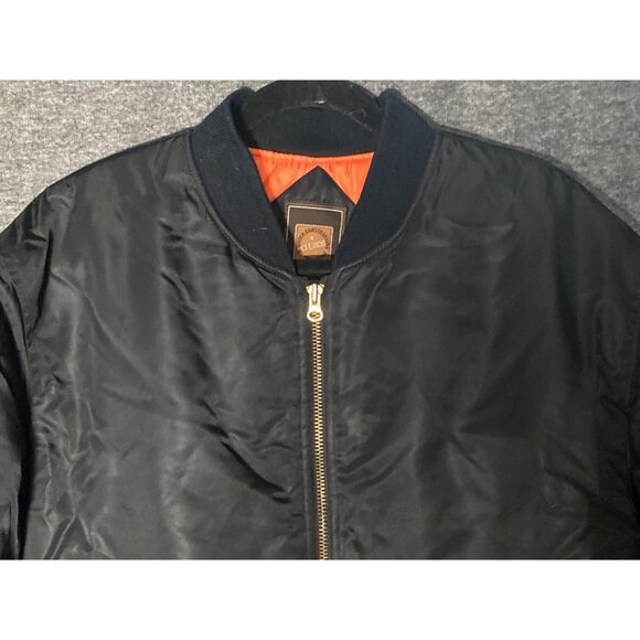 Men CLENCH JEANS Bomber Jacket L Black Orange Nylon Front Zipper  Pocket Ribbed - Picture 3 of 13